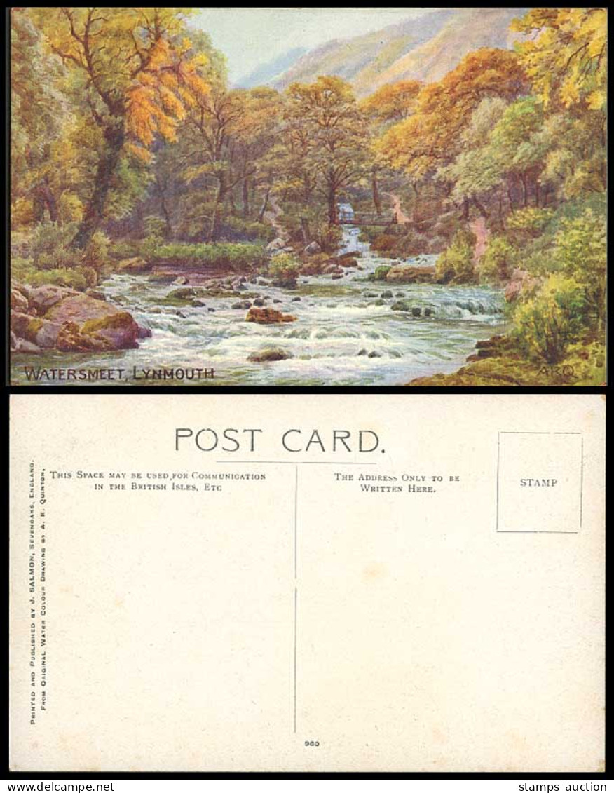 A.R. Quinton Watersmeet Lynmouth, Bridge River Scene, Devon Old Postcard 960 ARQ