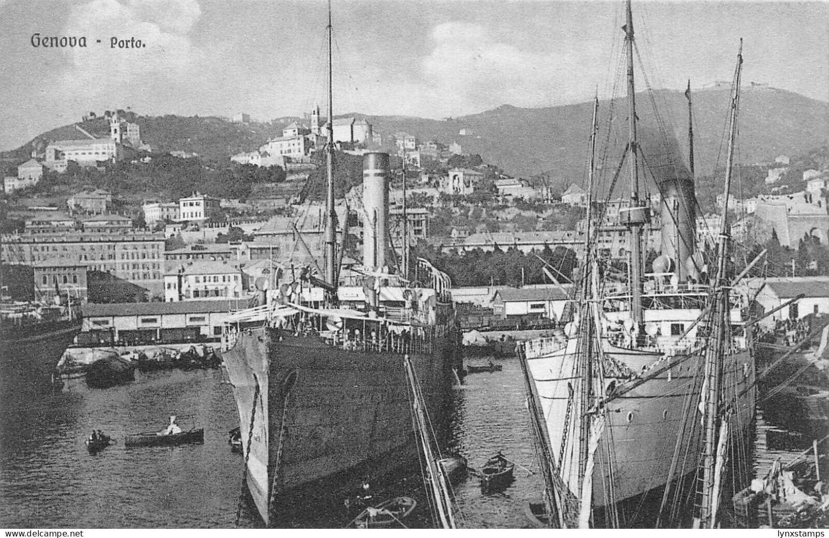 A017 Italy Genova Genoa Port Steamboats vintage postcard