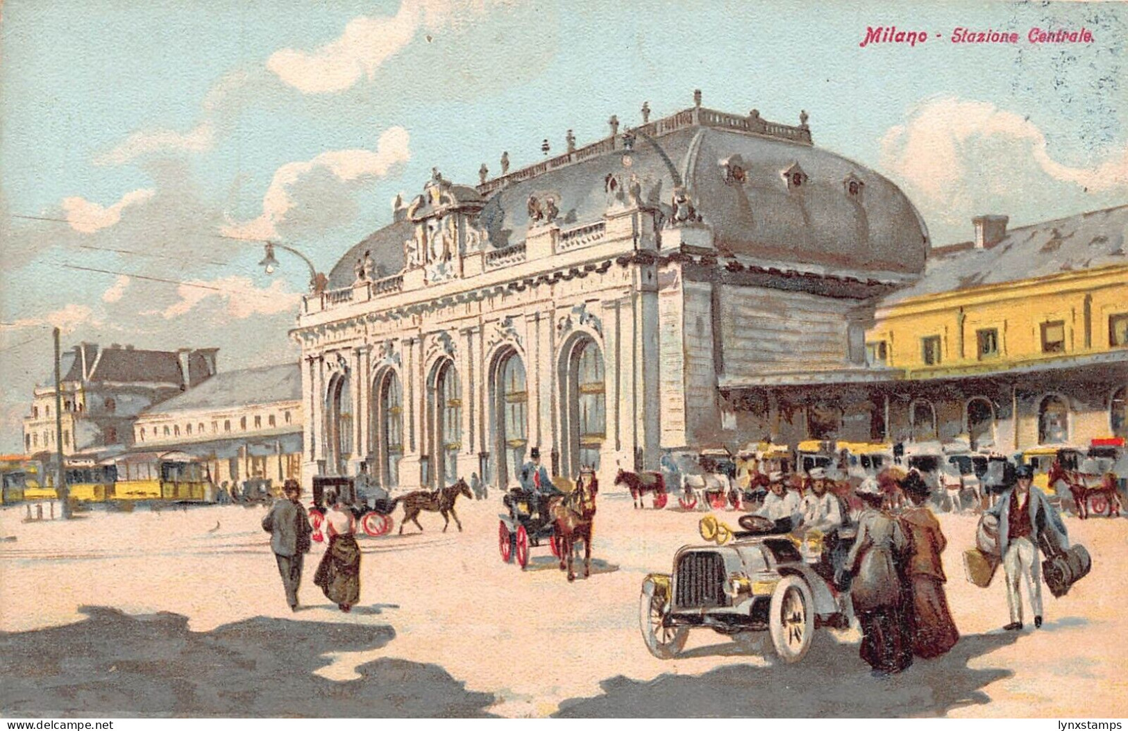 A017 Italy Milan Milano Central train station car carriage painting postcard