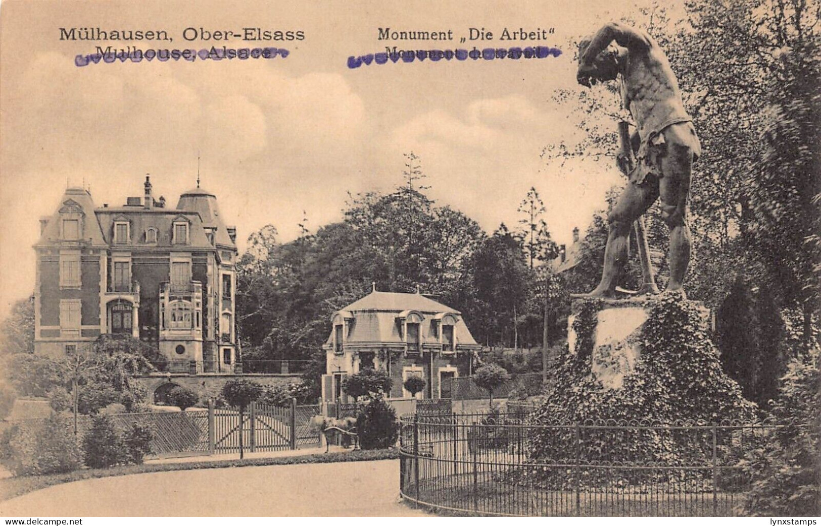 A045 France Alsace Mulhouse Monument Die Arbeit statue postcard