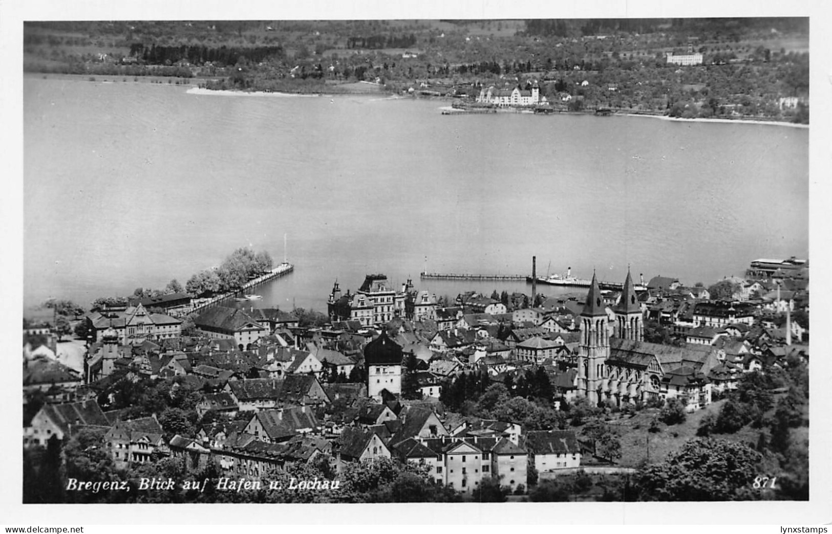 A186 Austria Bregenz Blick auf Hafen Lochau Harbor vintage postcard