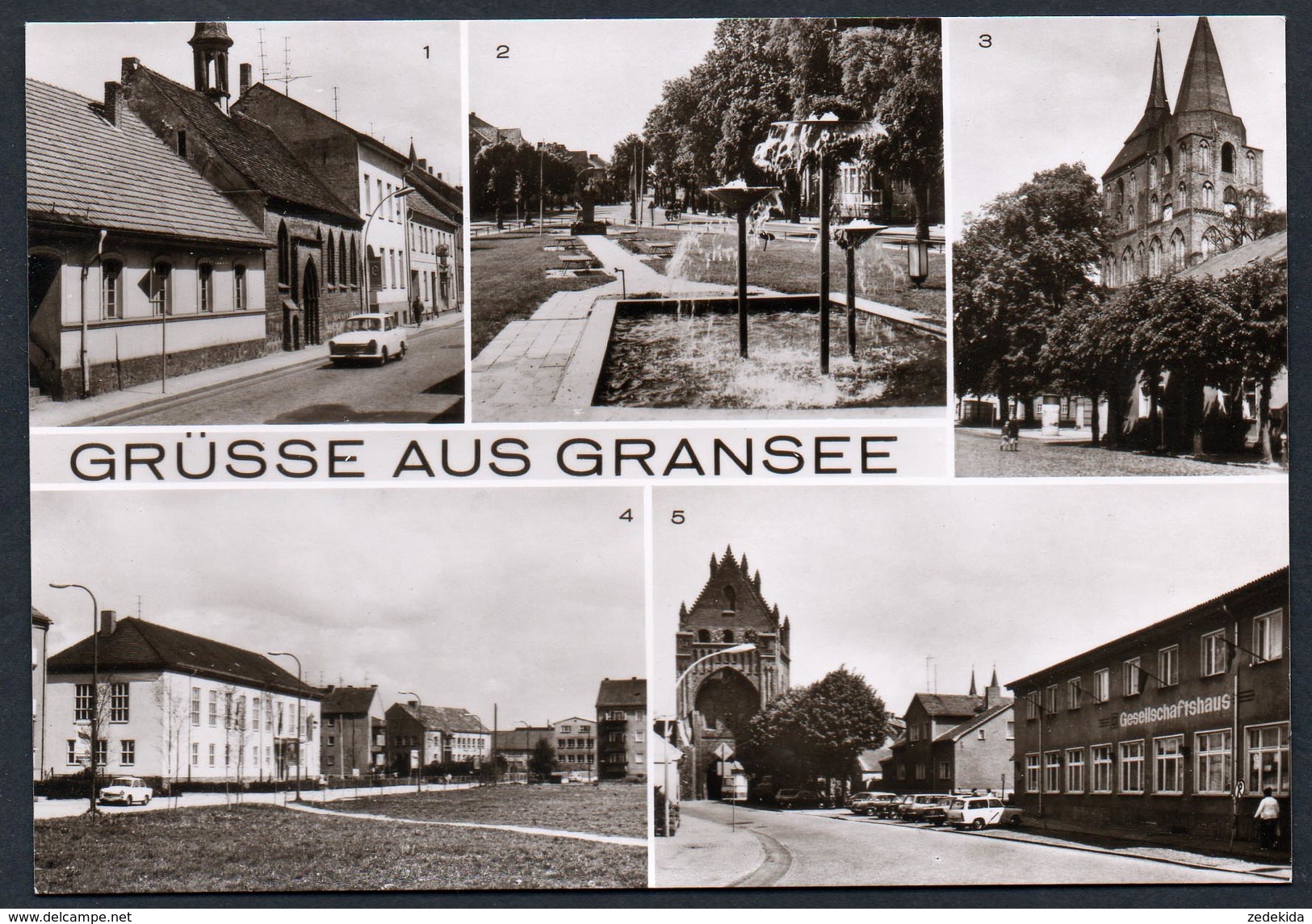 A5003 - alte MBK Ansichtskarte - Gransee - Schule HO Gaststätte Kirche - Kampmann TOP