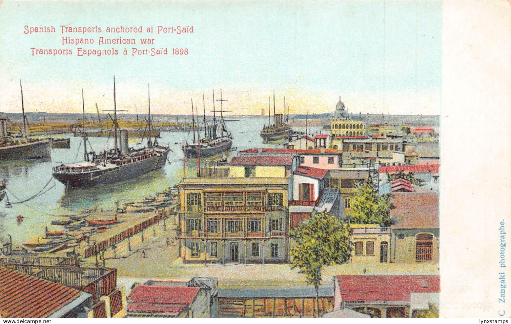 A621 Egypt Spanish Transports Anchored Port Said Hispano American War postcard