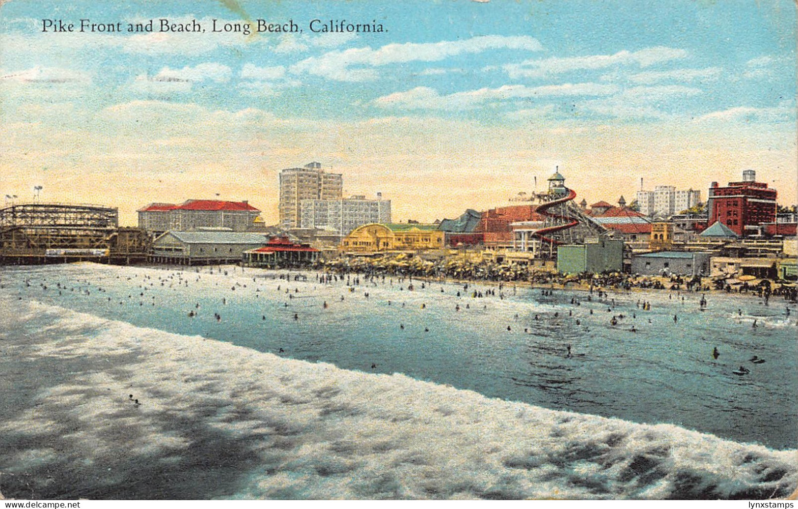 A679 US 1934 Pike Front and Beach Long Beach California postcard
