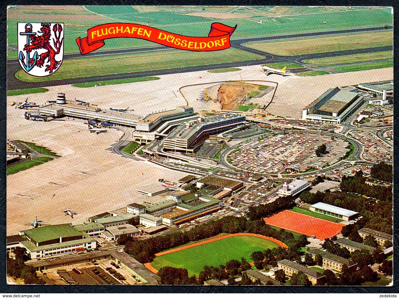 A7729 - alte Foto Ansichtskarte - Flughafen Düsseldorf Luftaufnahme Flugzeugaufnahme