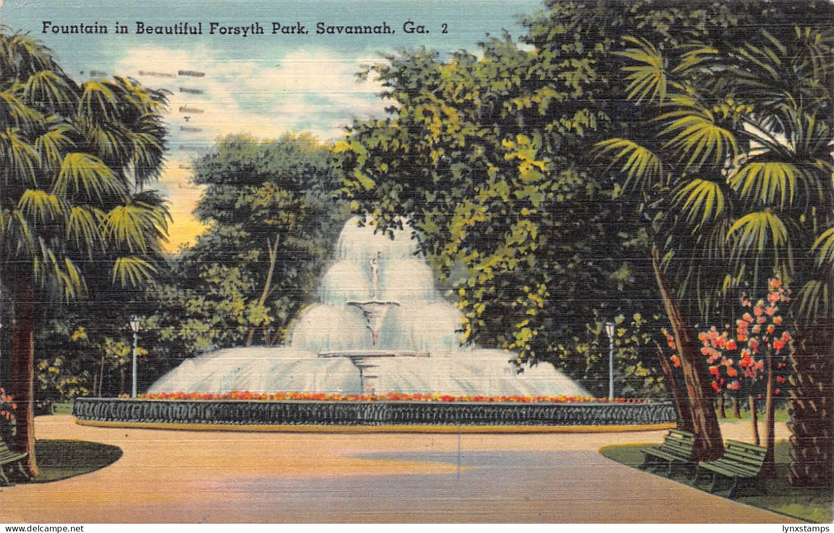 A850 US 1949 Georgia Savannah Fountain In Forsyth Park vintage postcard