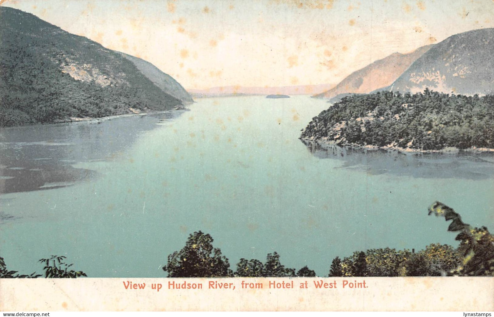 A851 US View up Hudson River from Hotel at West Point vintage postcard
