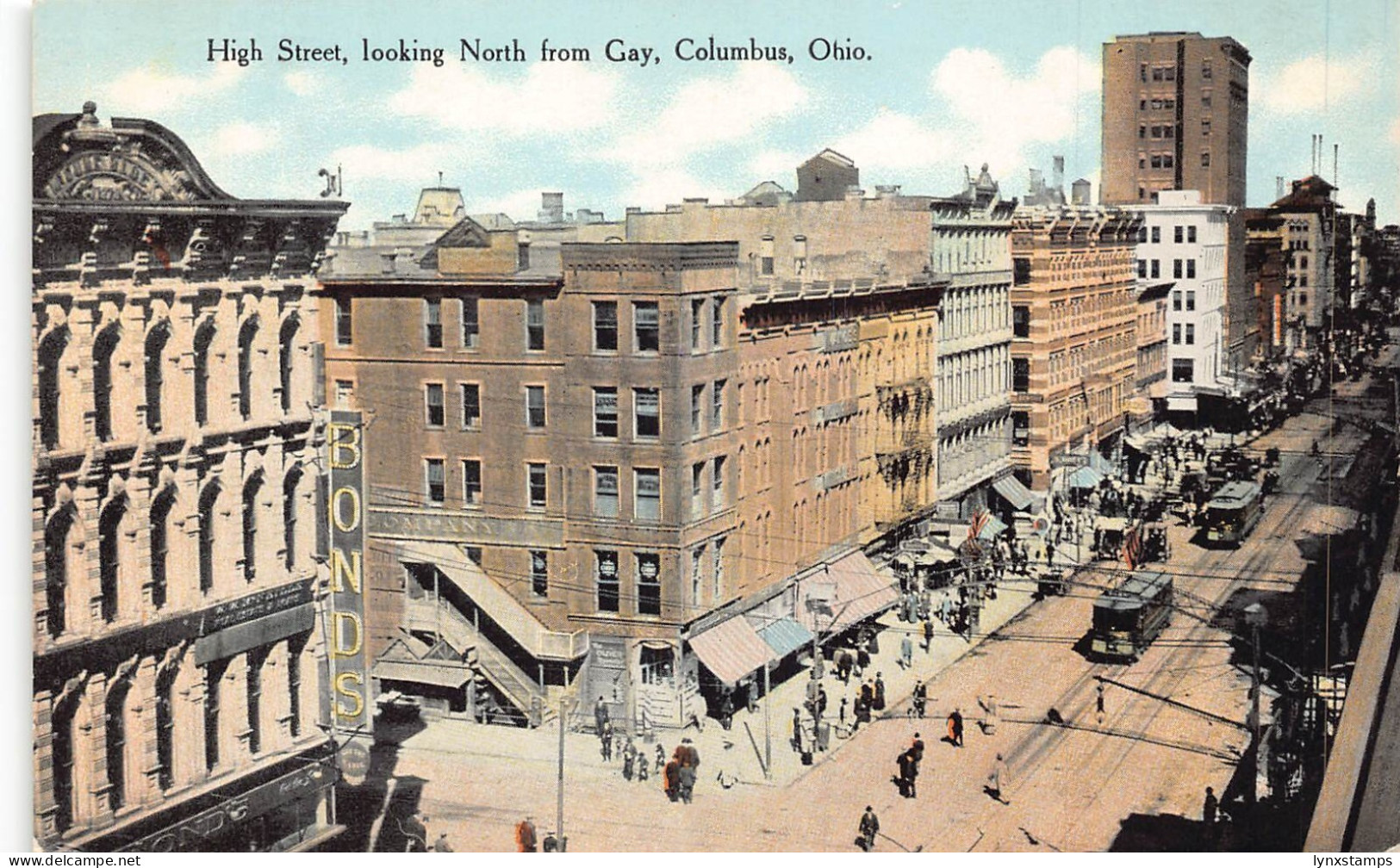 A862 US High Street Columbus Ohio Shops Trams Bonds Sign postcard