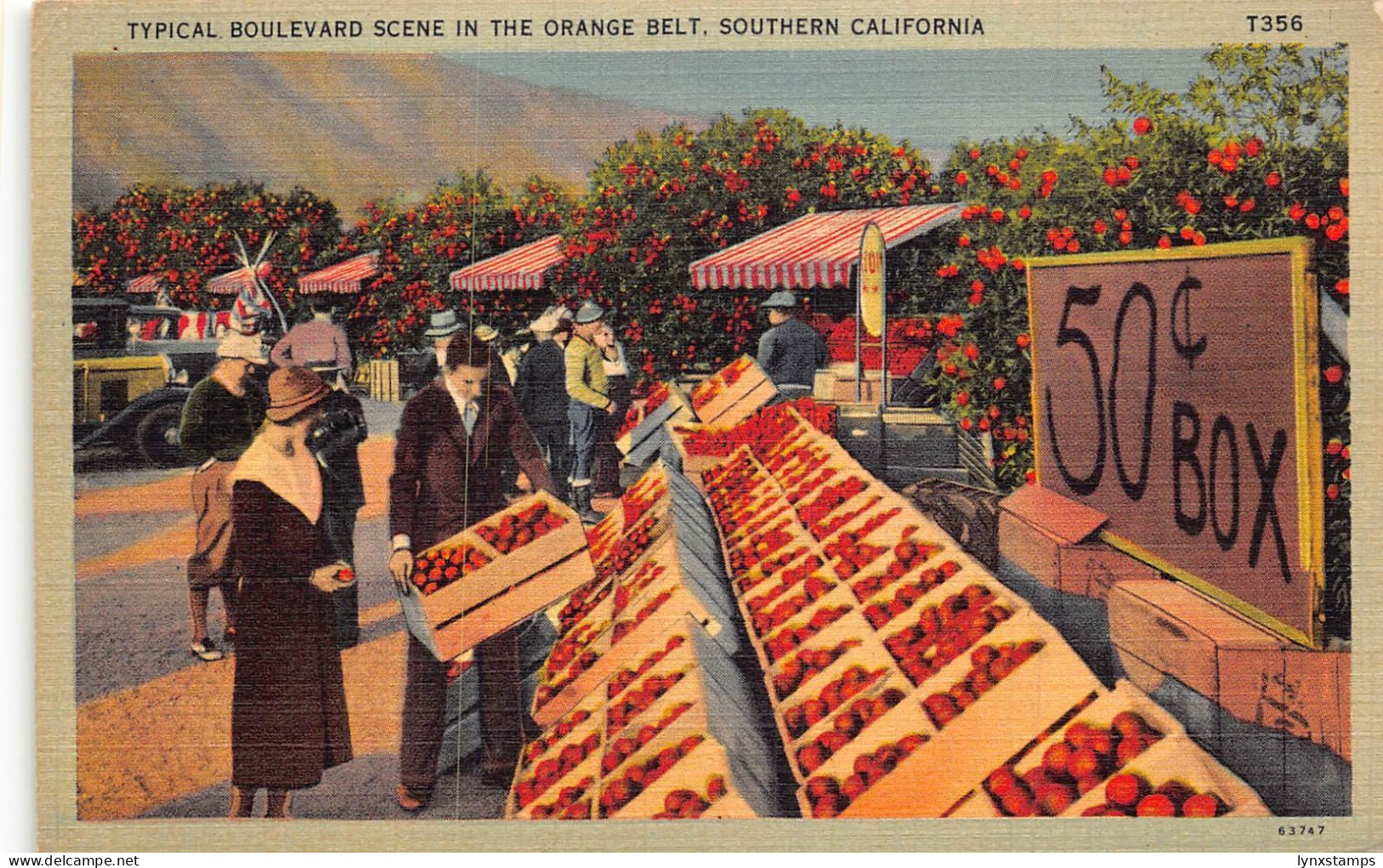 A862 US Typical Boulevard Scene Orange Belt California Orange Sellers postcard