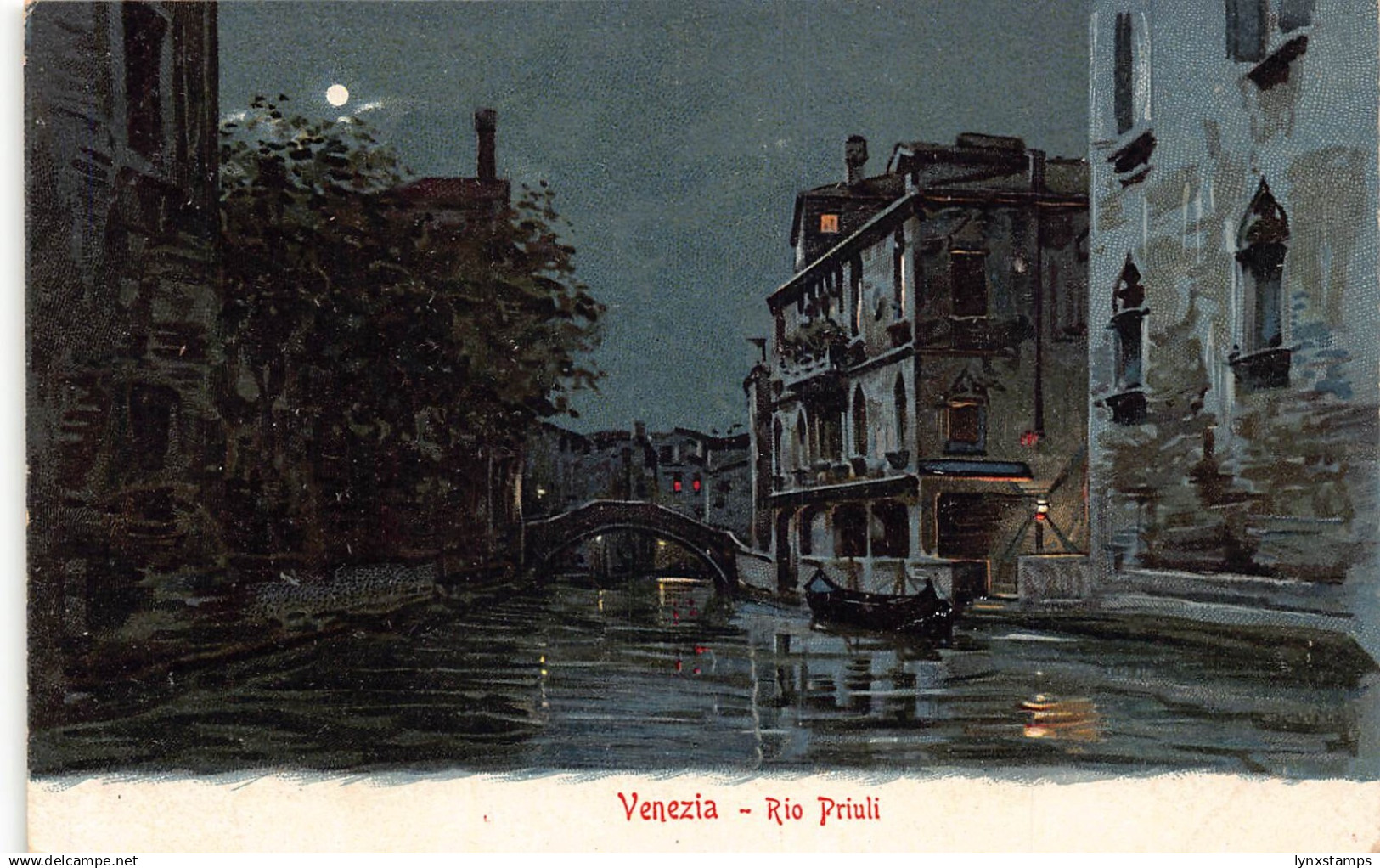 A863 Italy Venezia Venice Rio Priuli Moonlight vintage postcard