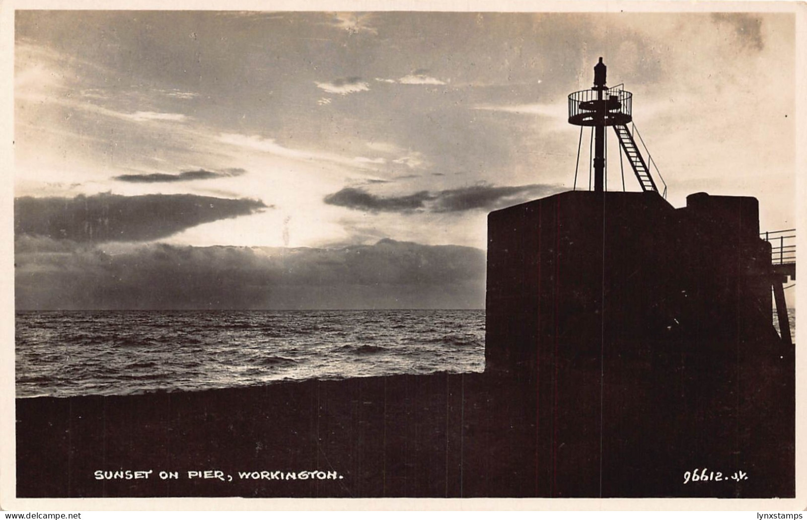 A883 England Sunset on Pier Workington RPPC vintage postcard