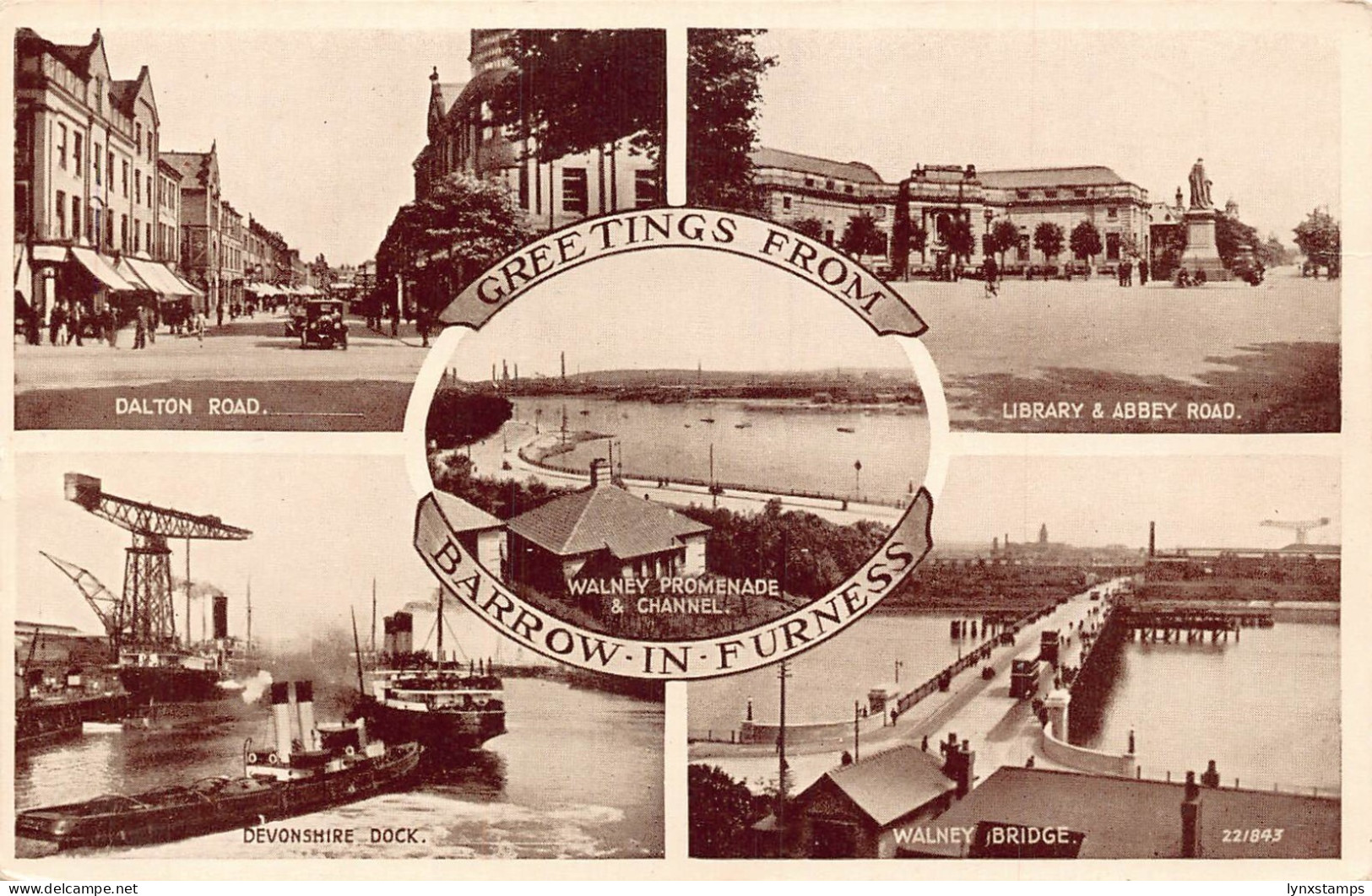 A921 England Greetings from Barrow in Furness Steamboats Library postcard