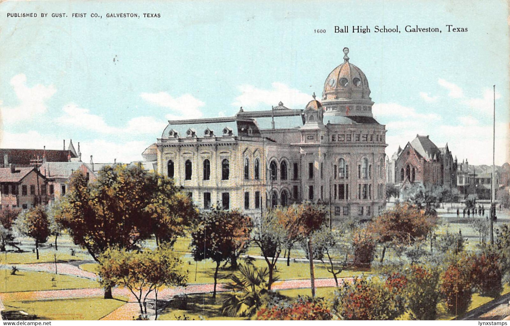 A928 US Texas 1908 Ball High School Galveston vintage postcard