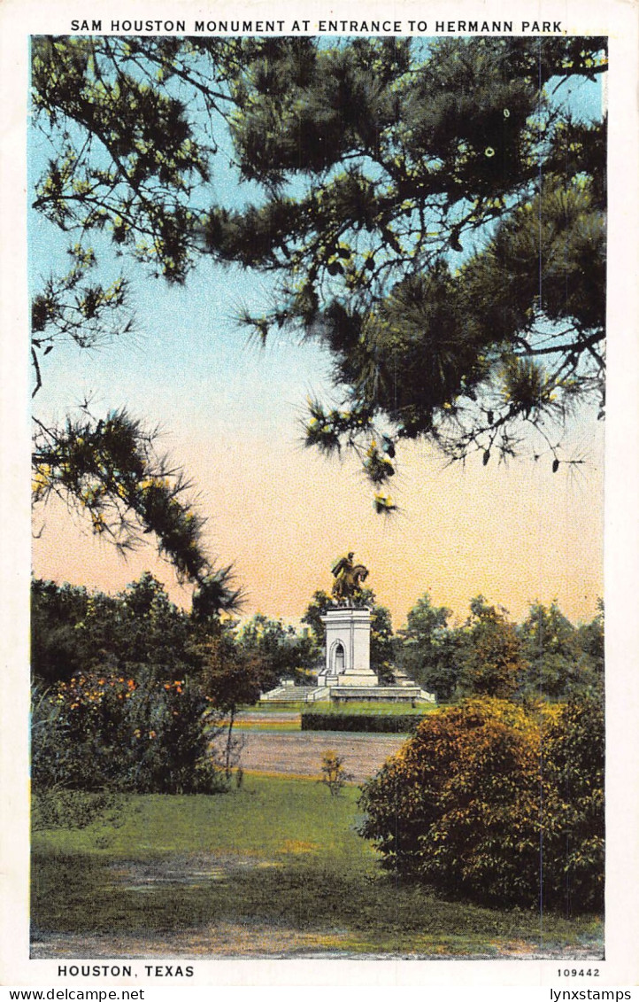 A934 US Houston Texas Sam Houston Monument Entrance Hermann Park postcard