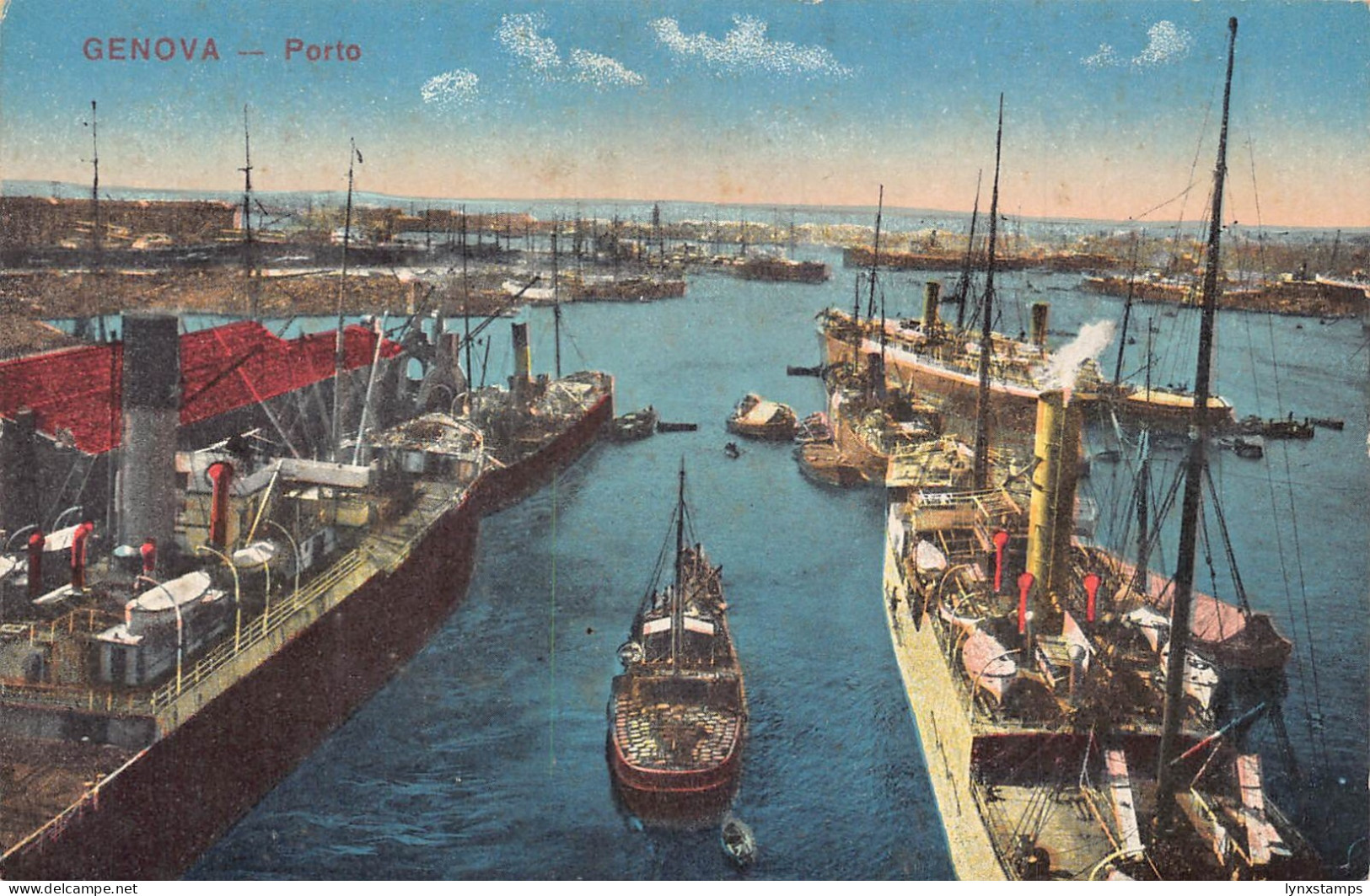 A957 Italy Genova Genoa Porto Harbour Steamboats vintage postcard