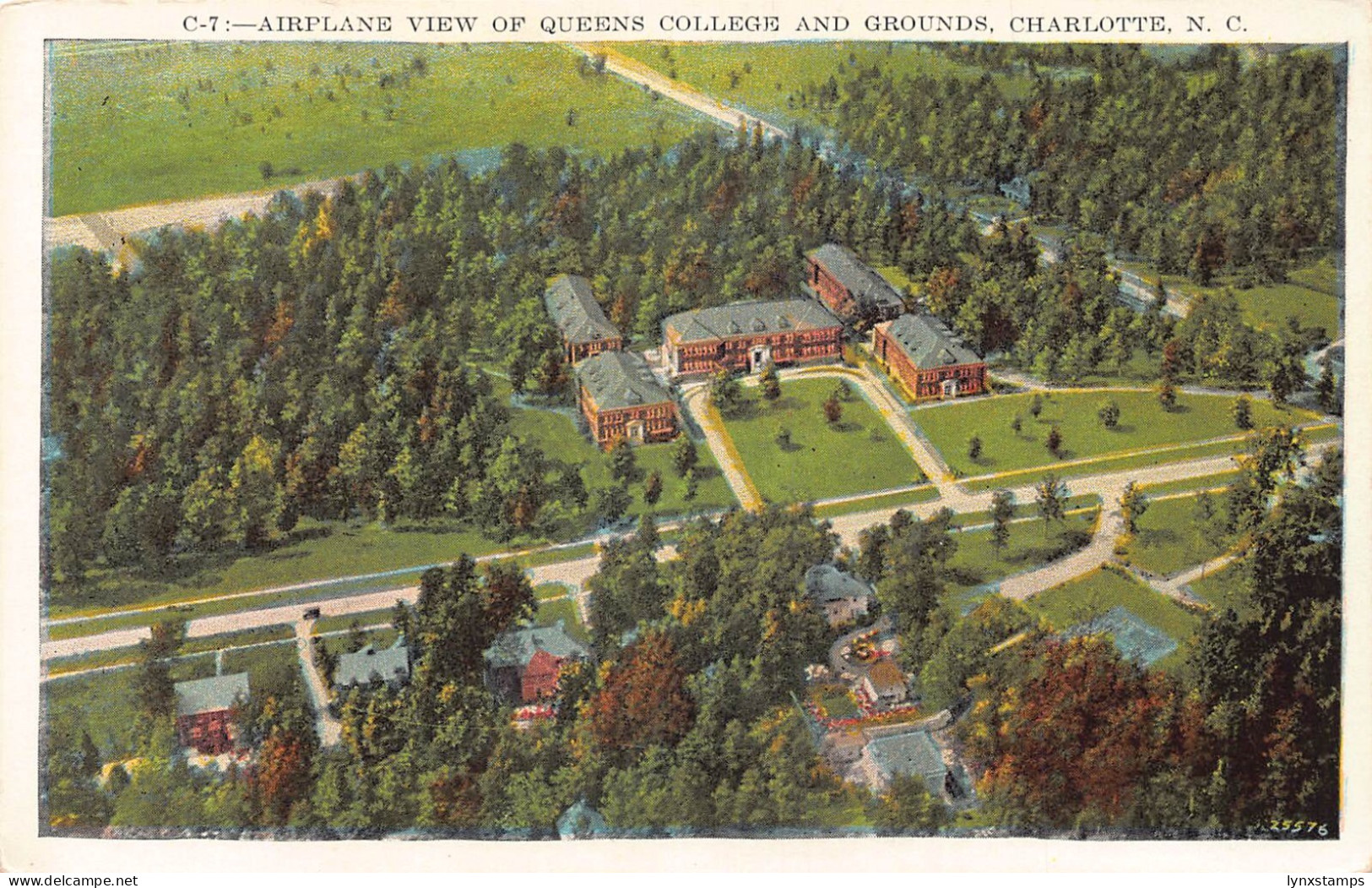 A971 US Airplane view Queens College Charlotte North Carolina vintage postcard