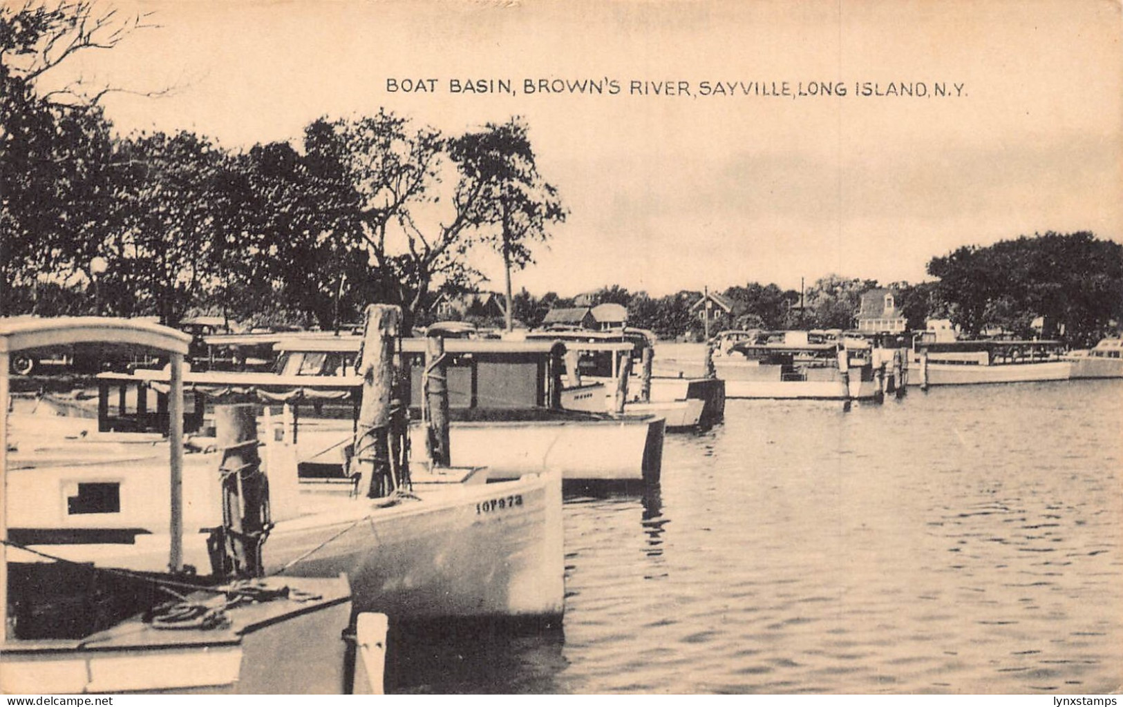A988 US Boat Basin Brown's River Sayville Long Island New York postcard