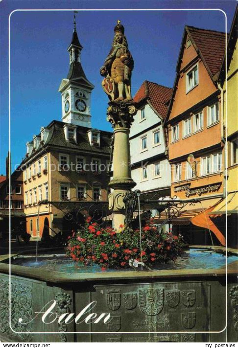 Aalen BW Marktbrunnen Rathaus Marktplatz Brunnen Ritterfigur Fachwerkhaeuser Blu