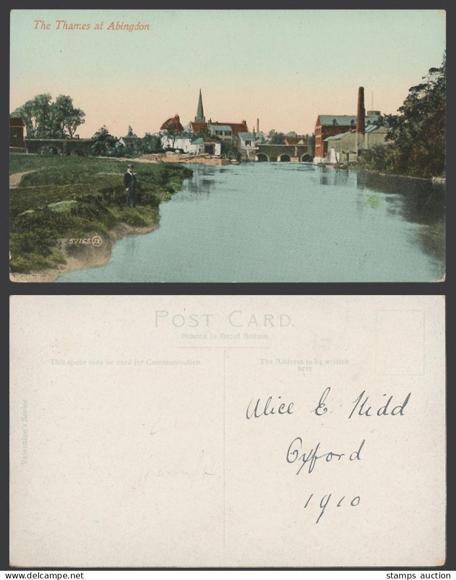 Abingdon-On-Thames The Thames at Abingdon, River Bridge 1910 Old Colour Postcard