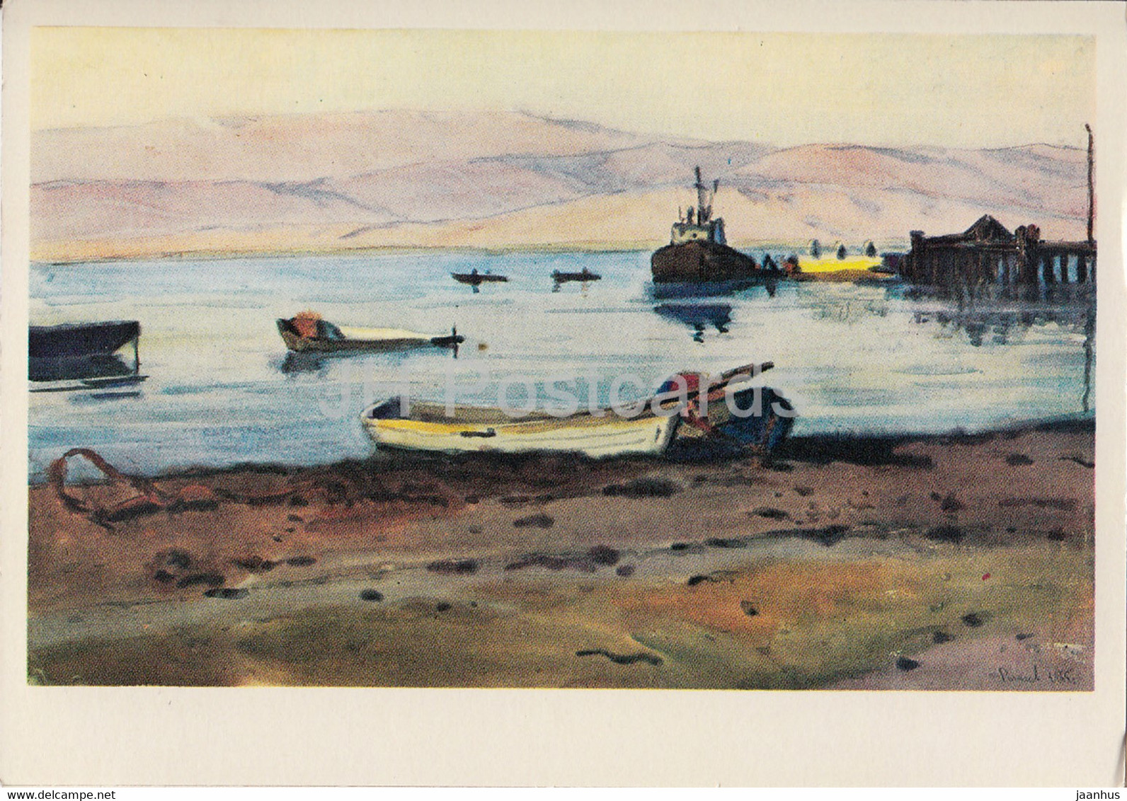 across Kyrgyzstan by V. Rogachev - Issyk Kul - ship - illustration - 1979 - Russia USSR - unused