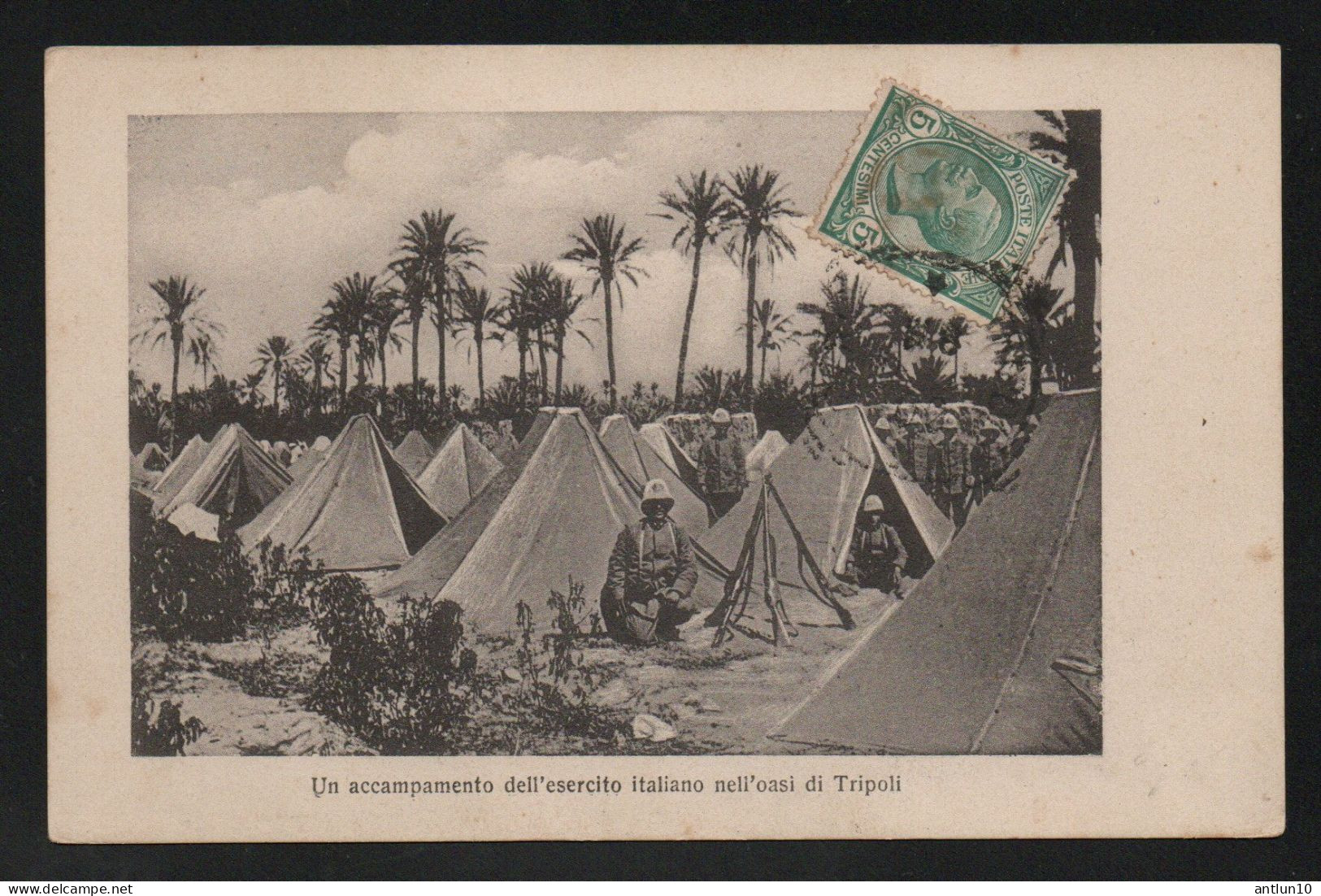 $#$#(AD2601)-LIBIA-Un accampamento dell'esercito italiano nell'oasi di Tripoli usata indirizzo testo a lapis cancellati