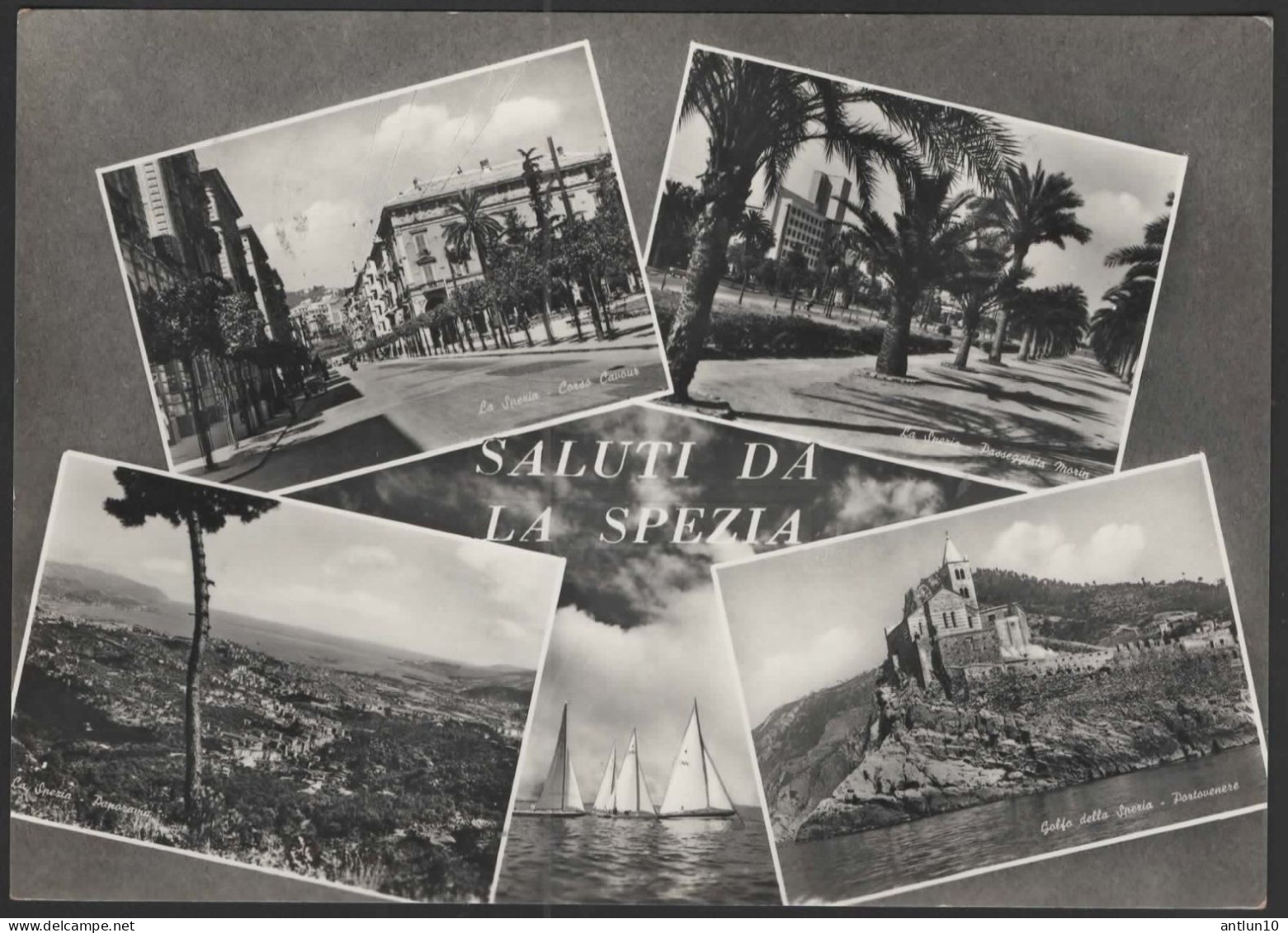 $#$#(AD2605)-LA SPEZIA-  Saluti da La Spezia vedutine, usata 1956