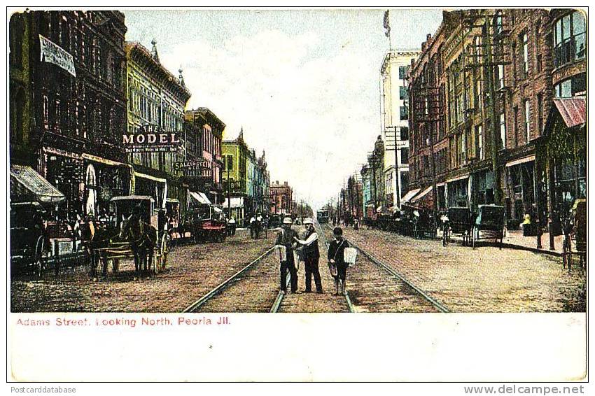Adams Street, Looking North, Peoria - & tram