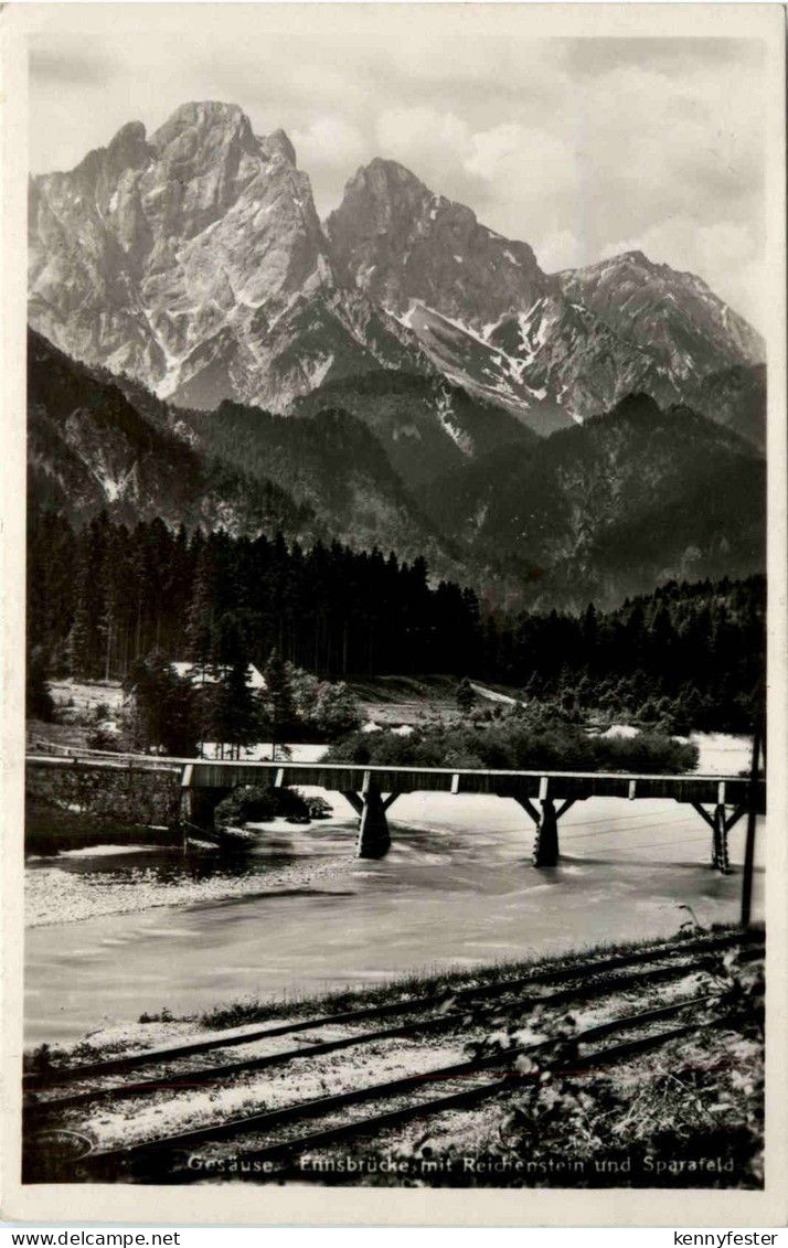Admont/Gesäuse/Steiermark und Umgebung - Gesäuse: Ennsbrücke mit Reichenstein und Sparafeld