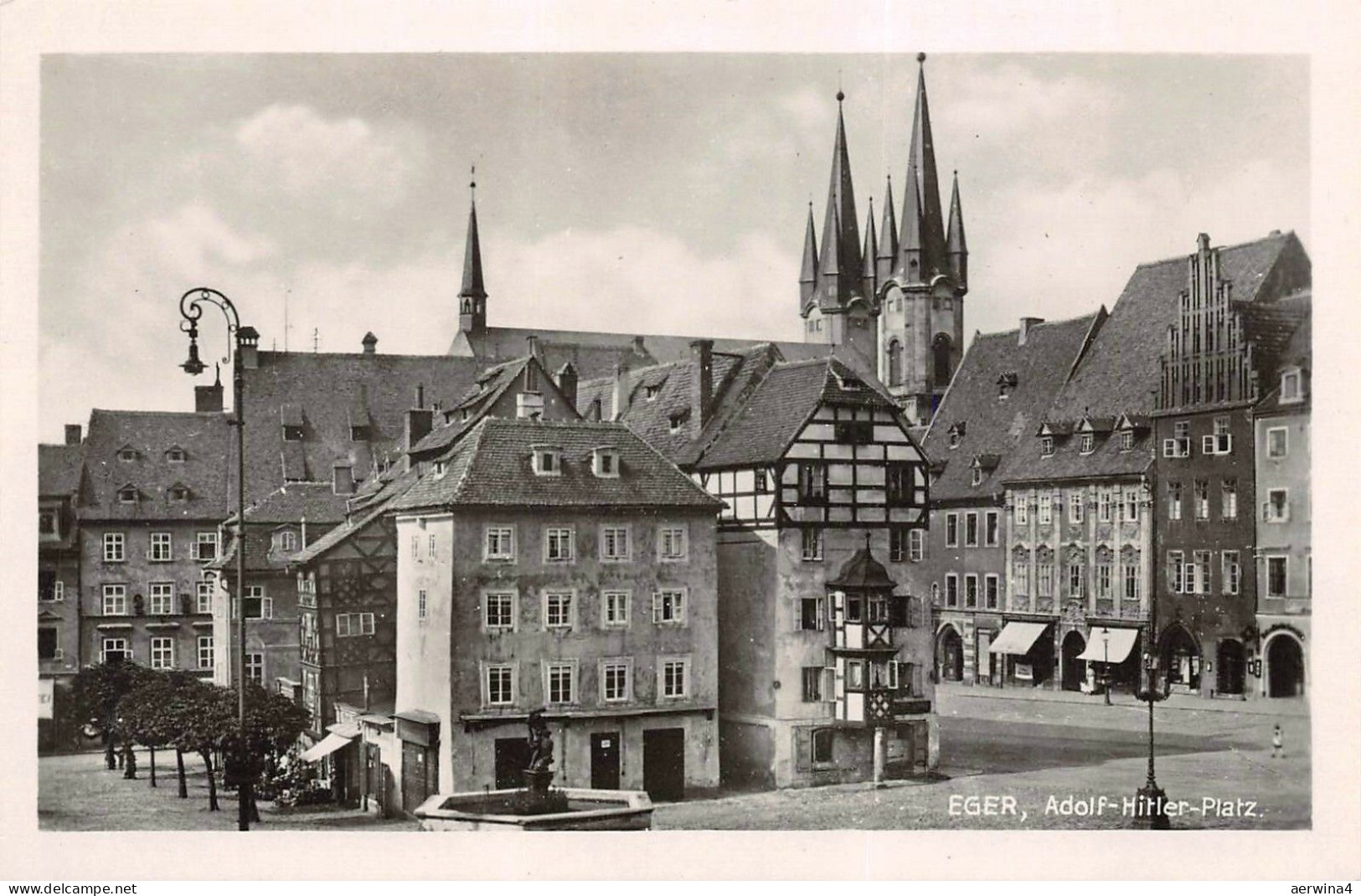 Adolf-Hitler-Platz Eger Böhmen Mähren Postkarte