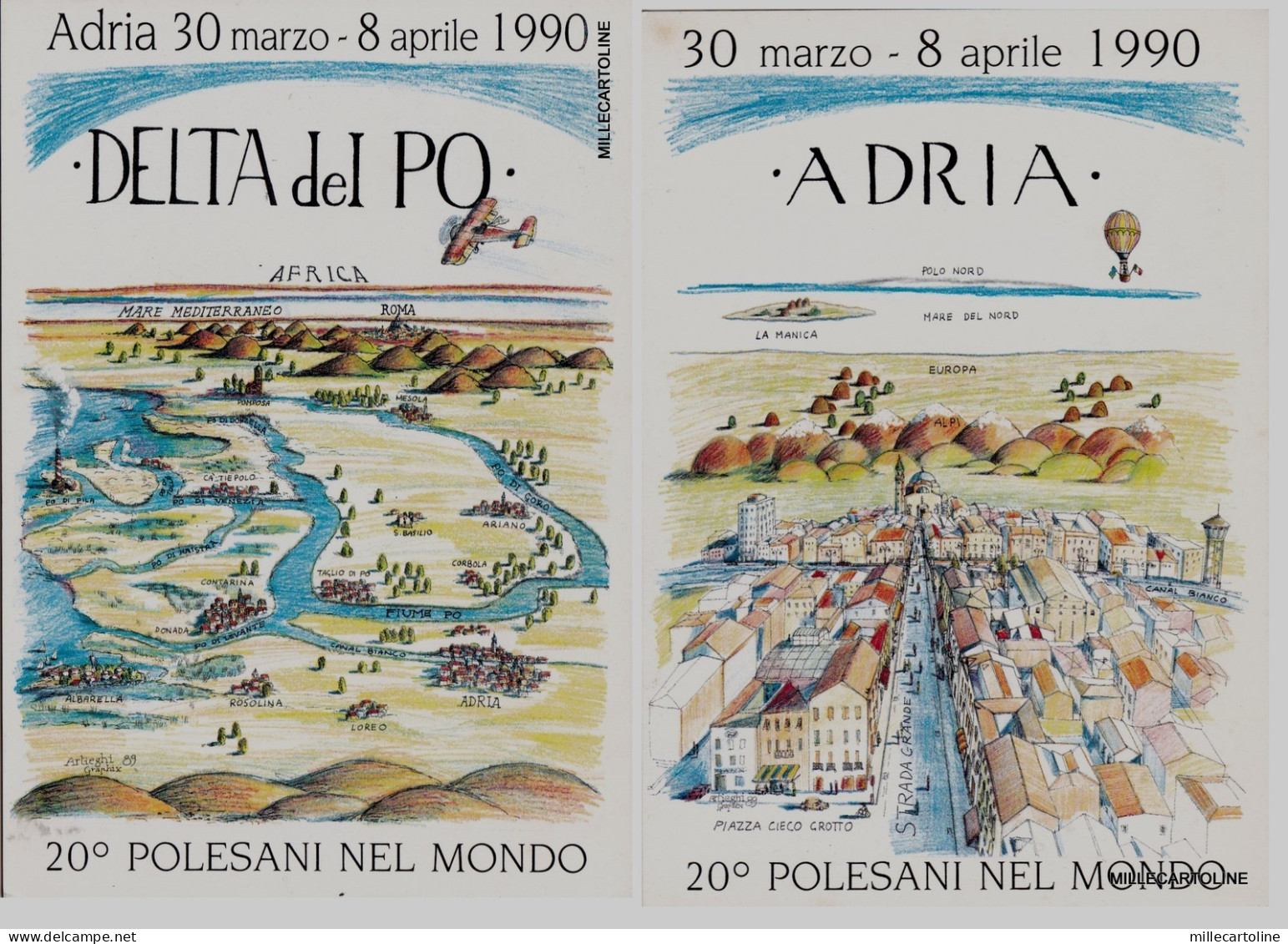 # ADRIA - 20° POLESANI NEL MONDO  - 2 CART.  dis. Artieghi