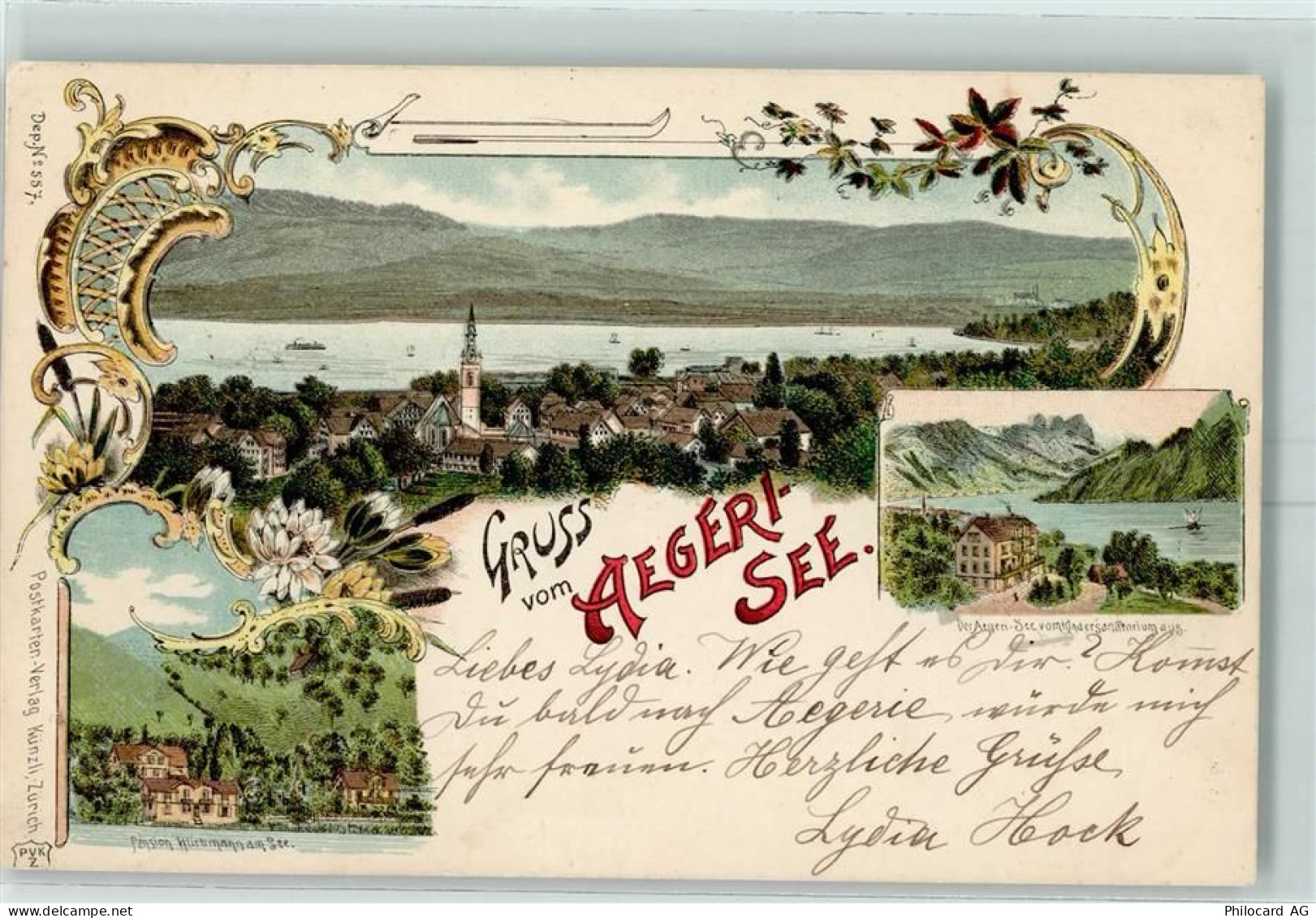 Aegerisee 1906 Lithographie Pension Hürlimann am See Aegerisee vom Kinde... - 13601735