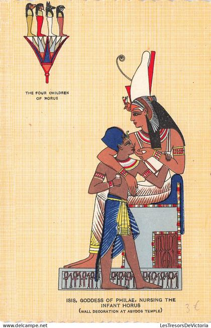 EGYPTE - Abydos - Four children of Horus - Isis - Goddess of Philae nursinf Horus - colorisé - Carte postale ancienne