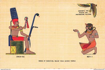 EGYPTE - Abydos - temple - Scene of sacrifice - Amon Râ - Seti Ier - Neohbet - colorisé - Carte postale ancienne