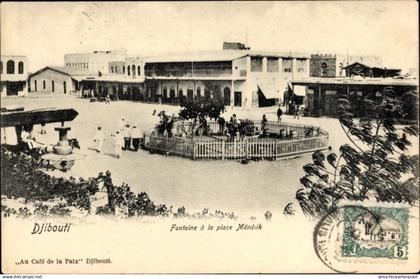 CPA Dschibuti Dschibuti, Brunnen am Meneak-Platz