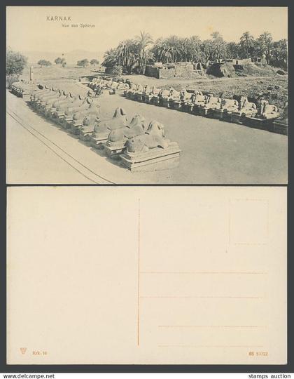 Egypt Old Postcard Karnak Vue des Sphinxs Sphynx Sphinx Street Scene, Palm Trees