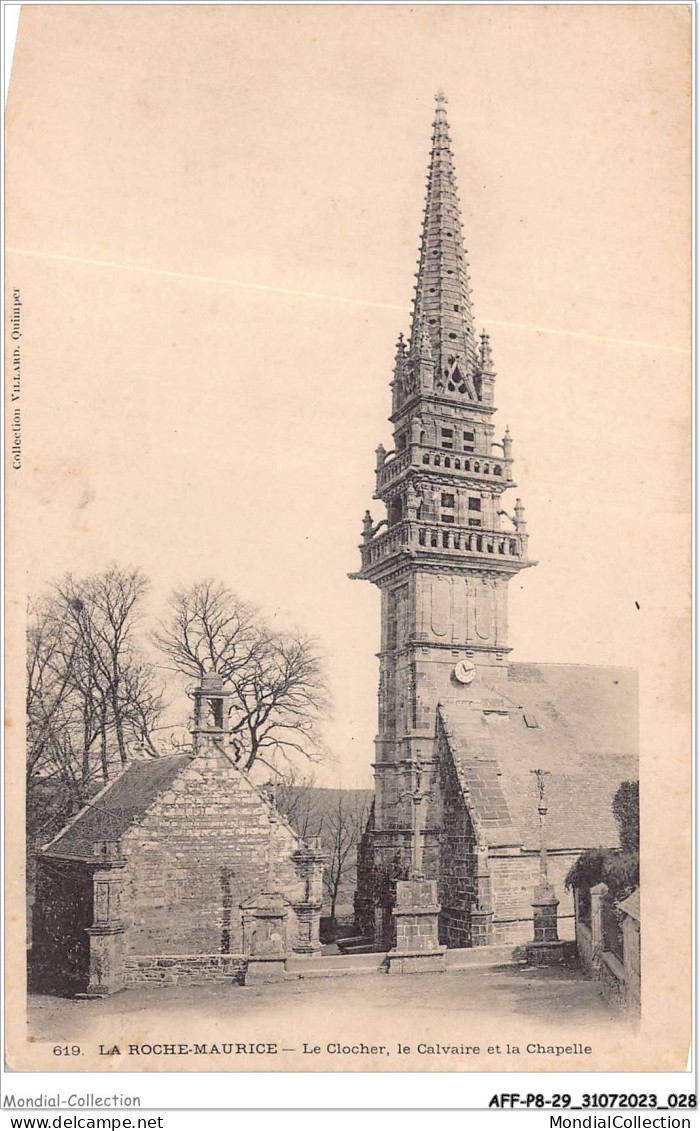 AFFP8-29-0628 - LA ROCHE-MAURICE - le clocher - le calvaire et la chapelle