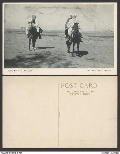Afghanistan Pakistan India Old Postcard Men, Horse Riders from Kabul to Peshawar
