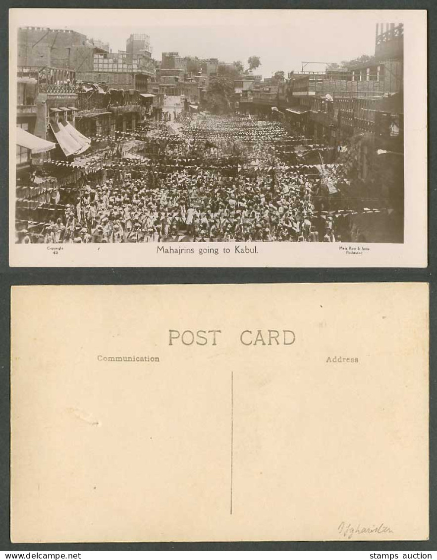 Afghanistan Old Real Photo Postcard Mahajrins going to KABUL Crowded Street View