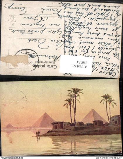 390334,Künstler AK Egypt Cairo Kairo Wüste Pyramiden Palmen