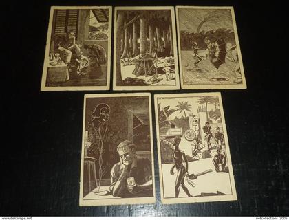 EN AFRIQUE LOT DE 5 CARTES POSTALE ILLUSTREE PAR CH. BOIREAU - AFRIQUE NOIRE DIVERS (CK)