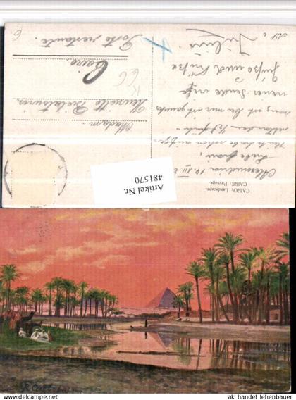 481570,Künstler AK Egypt Cairo Kairo Landscape Pyramiden Palmen
