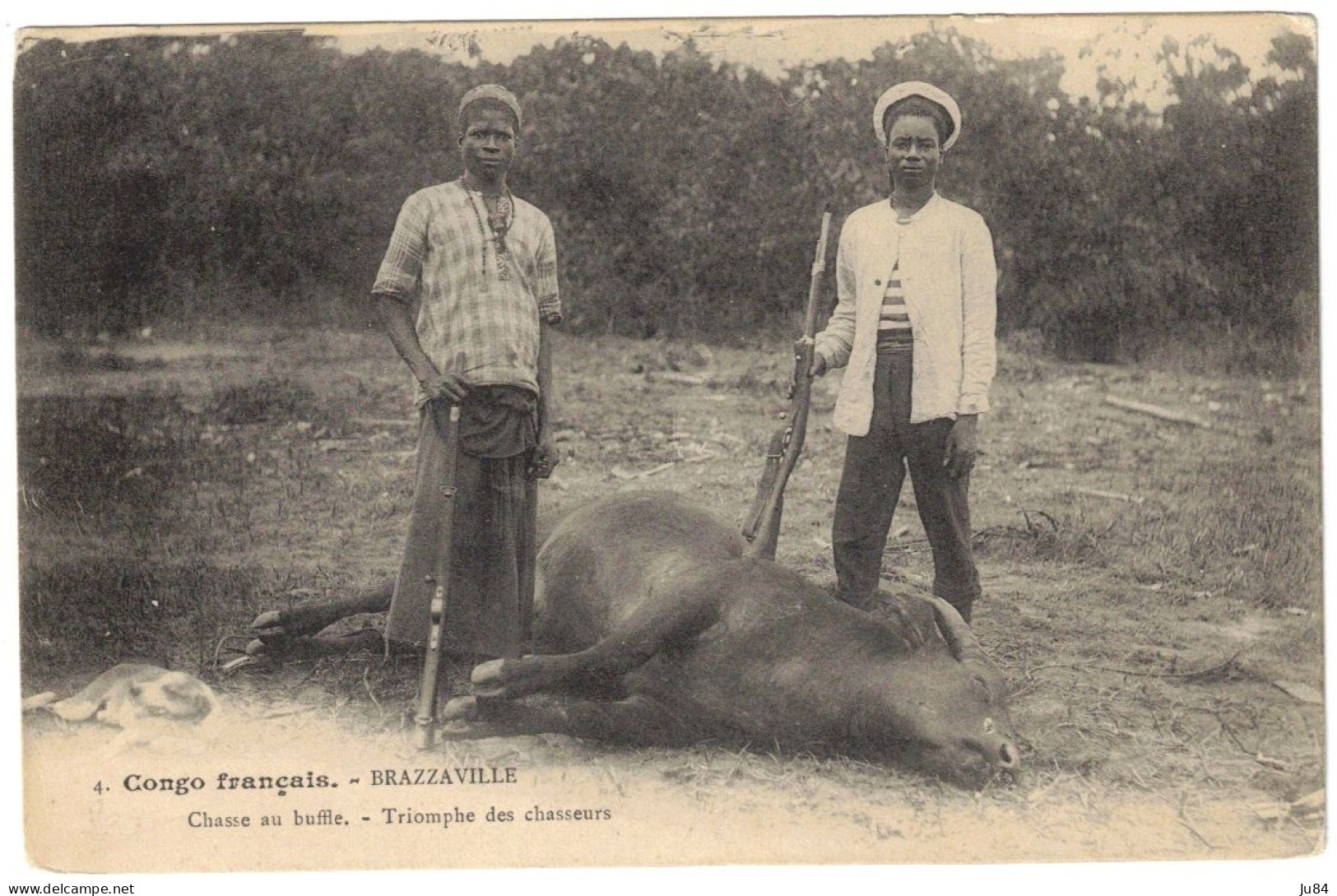 Afrique - Congo - Congo Français - Brazzaville - Chasse au buffle - Triomphe des chasseurs - Carte Postale vierge
