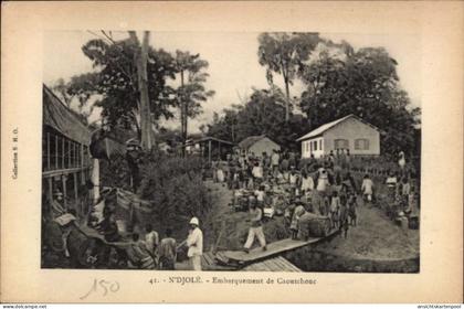 CPA N'Djolé Gabun, Embarquement de Caoutchouc, Gummibeladung