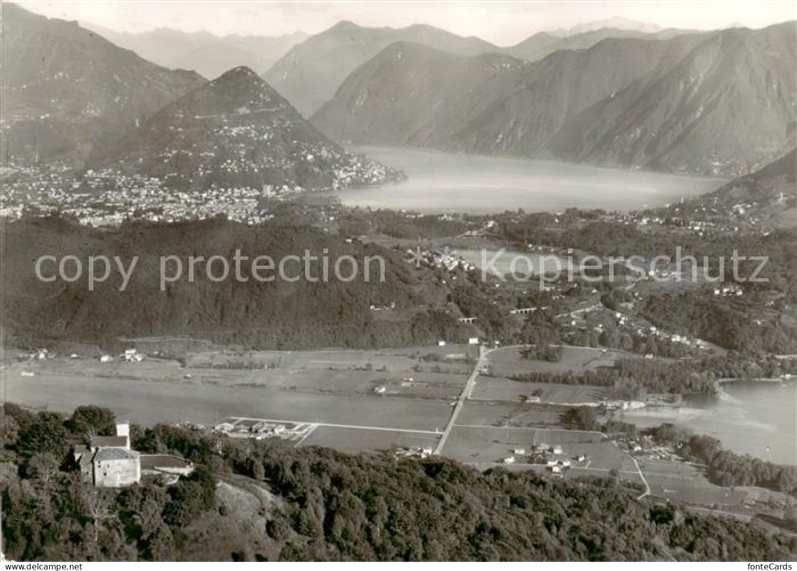 Agno Lago di Lugano TI Fliegeraufnahme Blick v. Santa Maria auf Agno - Panorama