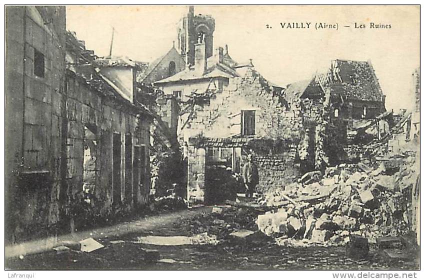 aisne  -ref A201 - guerre 1914-18- vailly - les ruines - carte bon etat  -