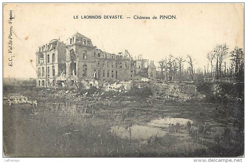 aisne  -ref A204- guerre 1914-18-  le laonnois dévasté - chateau de pinon   - carte bon etat  -
