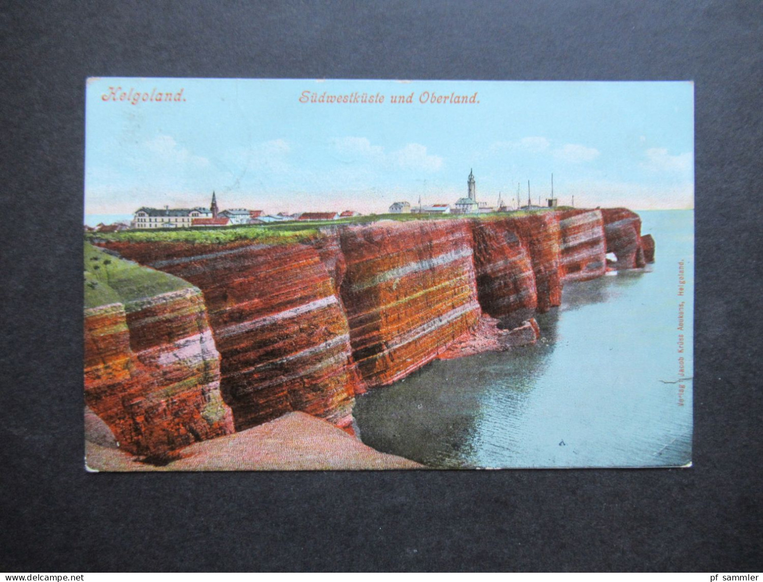 AK 1906 Helgoland Südwestküste u. Oberland Verlag Jacob Krüss Aeukens, Helgoland nach Elze weitergeleitet n. Burgwedel