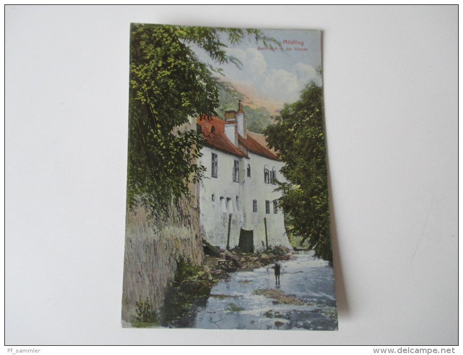 AK 1910 Österreich. Mödling. Bach Idyll in der Klause. Verlag J. Thomas, Mödling - Perchtoldsdorf. Emaille - Iris 1908