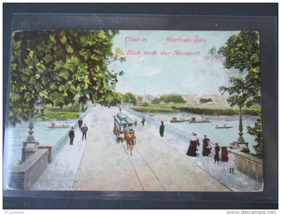 AK 1916 Ehemalige Gebiete Cüstrin (Altstadt) Warthebrücke. Blick nach der Neustadt. Interessante Karte. Feldpost