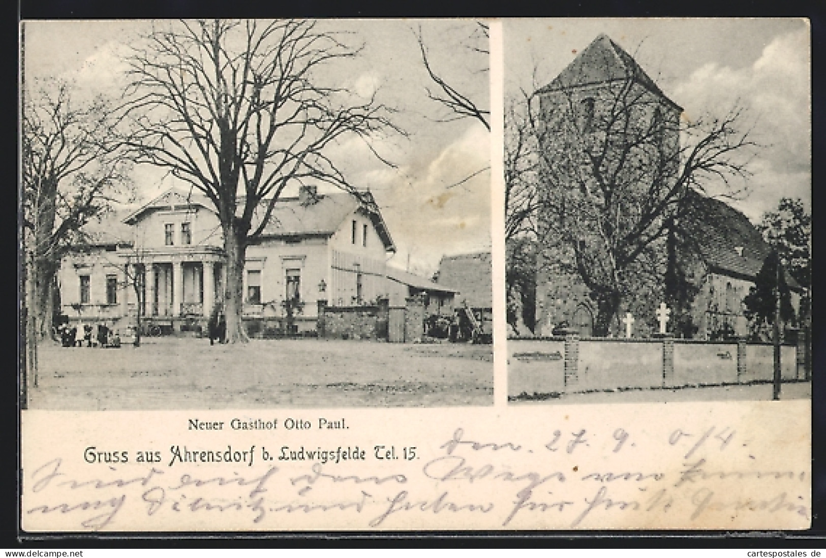 AK Ahrensdorf bei Ludwigsfelde, Neuer Gasthof Otto Paul, Kirche